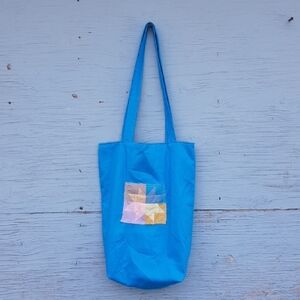 Patch & Roam sky blue patchwork small tote bag w/ sawtooth star pastel patchwork